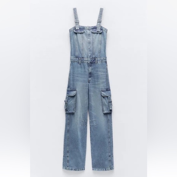 ZARA NWT WOMAN TRF DENIM CARGO JUMPSUIT BLUE | 8197/238 293/015 - Picture 9 of 11
